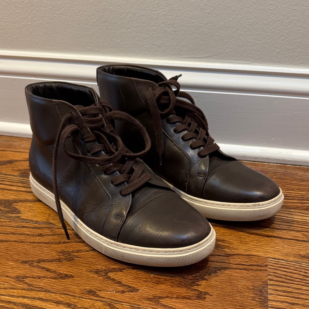 Men's Brown Leather High-Top Sneakers